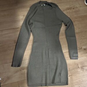 Hollister Olive Green Long-Sleeve Ribbed Bodycon Dress